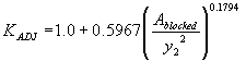 Equation 45. K subscript ADJ equals 1.0 plus 0.5967 times the quotient, raised to the 0.1794 power, of A subscript blocked divided by Y subscript 2 squared.