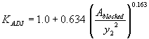 Equation 50. K subscript ADJ equals 1.0 plus 0.634 times the quotient, raised to the 0.163 power, of A subscript blocked divided by Y subscript 2 squared.