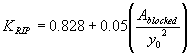 Equation 60. K subscript RIP equals 0.828 plus 0.05 times the quotient of A subscript blocked divided by Y subscript 0 squared.