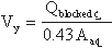 Equation 64. V subscript Y equals Q subscript blocked CL, which is the approach flow blocked by the embankment on one side of the channel centerline, CFS, divided by 0.43 times A subscript ACL, which is the total approach flow area on one side of the channel centerline, in feet squared.