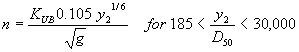 Equation 67. N equals the product of K subscript UB times 0.105 times Y subscript 2 to the one-sixth power, all divided by the square root of G. This is for 185 is less than Y subscript 2 divided by D subscript 50 is less than 30,000.