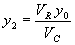 Equation 68. Y subscript 2 equals the product of V subscript R times Y subscript 0, divided by V subscript C.