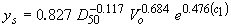 Equation 10. Arkansas Equation. The depth of scour equals 0.827 multiplied by median particle size raised to the power negative 0.117, multiplied by the approach velocity for pier scour raised to the power 0.674, multiplied by E to the power of 0.476 multiplied by C subscript A. For main channel piers, C subscript A equals 0, and for piers of the banks of the main channel on or the floodplain, C subscript A equals 1. Units are English units in feet.