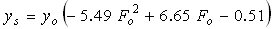 Equation 15. Chitale Equation. The depth of scour equals approach depth of flow for pier scour multiplied by the term negative 5.49 multiplied by F subscript O squared, plus 6.65 multiplied by F subscript O, minus 0.51. F subscript O is the Froude number for the approach flow condition used with flow depth.