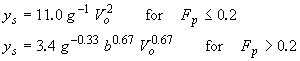 Equation 32. Shen-Maza Equation. For pier Froude numbers less than or equal to 0.2, the depth of scour equals 11.0 multiplied by the acceleration of gravity raised to the power of negative 1 multiplied by approach velocity for pier scour squared.