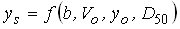 Equation 8. Equation. The depth of scour equals a function of the four variables pier width, approach velocity of pier scour, approach depth of flow for pier scour, and the median grain size of bed material.