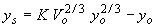 Equation 9. Ahmad Equation. The depth of scour equals K multiplied by the approach velocity for pier scour raised to the two-thirds power, multiplied by the approach depth of flow for pier scour raised to the two-thirds power, then the approach depth of flow for pier scour is subtracted from the whole term. K is a multiplying factor that varies from 1.3 to 2.3.