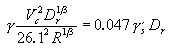 Equation 7. Greek gamma times the quotient of V sub lowercase C squared times D sub lowercase R to the power of one-third divided by 26.1 squared times R to the power of one-third equals 0.047 times Greek gamma sub lowercase S prime times D sub lowercase R.