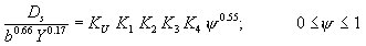 Equation 13. D sub lowercase S divided by the product of lowercase B to the 0.66 power times Y to the 0.17 power equals K sub U times K sub 1 times K sub 2 times K sub 3 times K sub 4 times Greek Y to the 0.55 power; 0 is less than or equal to Greek Y, which is less than or equal to 1.