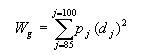 Equation 26. W sub lowercase G equals summation from lowercase J equals 85 to lowercase J equals 100 of lowercase P sub lowercase J times the square of lowercase D sub lowercase J.