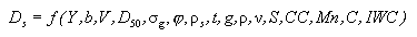 Equation 30. D sub lowercase S equals lowercase F open parenthesis Y, lowercase B, V, D sub 50, Greek sigma sub lowercase G, Greek phi, Greek rho sub lowercase S, lowercase T, lowercase G, Greek rho, Greek V, S, CC, M lowercase N, C, IWC closed parenthesis.