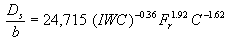 Equation 32. D sub lowercase S divided by lowercase B equals 24,715 times IWC to the minus 0.36 power times F sub lowercase R to the 1.92 power times C to the minus 1.62 power.