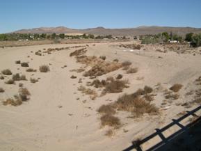 Figure 44. Mojave River, Basin and Range-downstream from bridge. Photo. This is looking downstream from the bridge at a very poorly defined channel boundary.