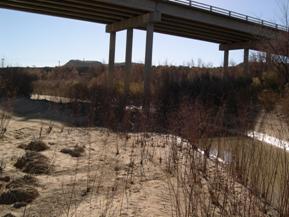 Figure 56. Rio Puerco, Trans Pecos-ooking downstream at bridge. Photo. This is looking downstream at the bridge. Ripples in the fine sand can be seen.