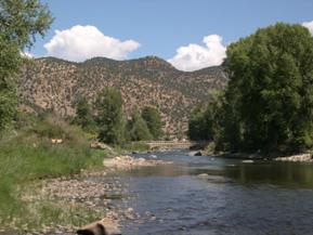 Figure 63. Arkansas River, Rocky Mountains-downstream from bridge. Photo. This is looking downstream from the bridge. 