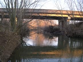 Figure 108. South Fork, Interior Low Plateau-looking downstream at bridge. Photo. This is looking downstream at the bridge. The stream is fairly stable and well-aligned with the bridge.