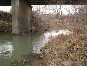 Figure 112. Little Skin Creek, Ozark-Ouachita Highlands-looking downstream at       bridge (right). Photo. This is looking downstream at the bridge toward the right bank. 