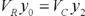 1. The product of V subscript R times y subscript 0 equals the product of V subscript C times y subscript 2.