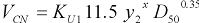 7. V subscript C N equals the product of uppercase K subscript U1 times 11.5 times the x power of y subscript 2 times the 0.35 power of D subscript 50.