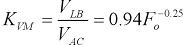 23. Uppercase K subscript V M equals the quotient of V subscript L B divided by V subscript A C. That quotient in turn equals the product of 0.94 times, to the negative 0.25 power, uppercase F subscript o.