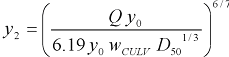 31. Lowercase y subscript 2 equals the six-seventh power of the quotient of the product of uppercase Q times y subscript 0 divided by the product of four terms: 6.19, y subscript 0, w subscript C U L V, and the one-third power of D subscript 50.