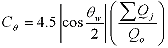 Equation 12. C subscript theta equals the product of three terms. The first term is 4.5. The second term is the magnitude of the cosine of the quotient of theta subscript w divided by 2. The third term is the quotient of the summation of Q subscript j divided by Q subscript o.