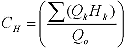 Equation 14. C subscript H equals the quotient of the summation of the product of Q subscript k times H subscript k, divided by Q subscript o.