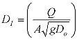 Equation 5. D subscript I equals Q divided by the following quantity: A times the square root of the product of g and D subscript o.