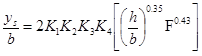 Figure 4. Equation. CSU equation. y subscript s divided by b equals 2 times K subscript 1 times K subscript 2 times K subscript 3 times K subscript 4 times open bracket open parenthesis h divided by b close parenthesis raised to the power of 0.35 times F raised to the power of  0.43 close bracket.