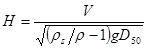 Figure 7. Equation. Hager number. H equals V divided by the square root of open parenthesis rho subscript s divided by rho minus 1 close parenthesis times g times D subscript 50.