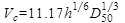 Figure 11. Equation. Critical velocity. V subscript c equals 11.17 times h raised to the power of one-sixth times D subscript 50 raised to the power of one-third.