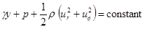 Figure 20. Equation. Bernoulli equation with Prandtl boundary layer theory. gamma times y plus p plus one-half times rho times open parenthesis u subscript r squared plus u subscript phi squared close parenthesis equals constant.