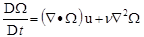 Figure 25. Equation. Conservation of vorticity. Derivative of omega with respect to t equals open parenthesis the Laplace transform of omega close parenthesis times u plus nu times the Laplace operator of omega.