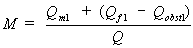 Equation 19. The discharge distribution factor in approach section equals the quotient that results from adding the discharge in the approach main channel to the result of the discharge in the approach floodplain minus the obstructed floodplain discharge over a length equal to the abutment length in the approach cross section, and dividing this all by the total discharge.