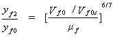 Equation 26. The depth in the contracted floodplain divided by the depth in the approach floodplain equals the quotient based on the following division of terms, and raised to the power of six-sevenths. The numerator is the quotient that results from dividing the average unconstricted velocity by the critical velocity in the approach section. The denominator is the generalized unit discharge contraction ratio or the geometric contraction ratio.