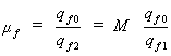 Equation 29. The generalized unit discharge contraction ratio equals the quotient that results from dividing the flow rate per unit width in floodplain at normal depth (unconstricted) by the flow rate per unit width in the contracted floodplain. The result is also equal to M, the discharge contraction ratio in the approach section multiplied by the quotient that results from dividing the flow rate per unit width in floodplain at normal depth (unconstricted) by the flow rate per unit width in the approach floodplain (constricted). It should be noted that M is assumed here to be an estimate of the flow rate per unit width in the approach floodplain (constricted) divided by the flow rate per unit width in the contracted floodplain.