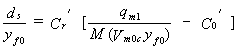 Equation 35. The local scour depth divided by the normal depth in the floodplain equals the best fit coefficient in the proposed scour formula multiplied by the result of the following quotient, from which the best fit constant in proposed scour formula has been subtracted. The numerator is the discharge in the approach main channel. The denominator consists of multiplying the critical velocity for the unconstricted depth in the main channel by the normal depth in the main channel, then multiplying the resulting product by the discharge contraction ratio in the approach section.