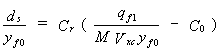 Equation 36. The local scour depth divided by the normal depth in the floodplain equals the best fit coefficient in the proposed scour formula multiplied by the result of the following quotient, from which the best fit constant in proposed scour formula has been subtracted. The numerator is the flow rate per unit width in the approach floodplain (constricted). The denominator is the product that results from multiplying the discharge contraction ratio in the approach section by V subscript XC and by the normal depth in the floodplain. It should be noted that V subscript XC equals the critical velocity for unconstricted floodplain depth of uniform flow for abutments located on the floodplain (setback abutments) and equals the critical velocity for unconstricted depth in the main channel for abutments near the bank of the main channel (bankline abutments).