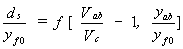 Equation 41. The local scour depth divided by the normal depth in the floodplain equals the function of the following two terms. The first term consists of dividing the maximum resultant velocity near the upstream corner of the abutment face by the critical velocity for initiation of motion. The resulting quotient then has 1 subtracted from it. The second term consists of dividing the depth near the upstream corner of the abutment face by the normal depth in the floodplain.