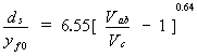 Equation 42. The local scour depth divided by the normal depth in the floodplain equals 6.55 multiplied by the value that results from the following operation: the maximum resultant velocity near the upstream corner of the abutment face is divided by the critical velocity for initiation of motion, 1 is then subtracted from this quotient and the result is raised to the power of 0.64.