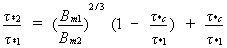 Equation 46. Shields' parameter in approach flow section divided by Shield's parameter in contracted flow section equals the product of two terms, to which a third term is added. The first term of the product is the quotient that results from dividing the width of the approach main channel by the width of the main channel in contracted section. This quotient is then raised to the power of two-thirds. The second term of the product consists of 1 minus the quotient that results from dividing the critical value of Shields' parameter by Shields' parameter in approach flow section. To this product, a third term is added, which is the quotient that results from dividing the critical value of Shields' parameter by Shields' parameter in approach flow section.