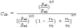 Equation 51. The live-bed scour coefficient equals the quotient that results from the following division of parts. The nominator consists of dividing the width of the approach main channel by the width of the main channel in contracted section, then raising this quotient to the power of six-sevenths. The denominator consists of the product that results from multiplying the following two terms. This product is raised to the power of three-sevenths. The first term of the denominator is the quotient that results from dividing the width of the approach main channel by the width of the main channel in contracted section. This quotient is then raised to the power of two-thirds. The second term of the denominator consists of adding two subterms. The first subterm is the result obtained from dividing the critical value of Shields' parameter by Shields' parameter in the approach flow section and subtracting this quotient from 1. The second subterm is the quotient that results from dividing the critical value of Shields' parameter by Shields' parameter in approach flow section.