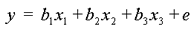 Equation 2. Lowercase Y equals lowercase B subscript 1 times lowercase X subscript 1, plus lowercase B subscript 2 times lowercase X subscript 2, plus lowercase B subscript 3 times lowercase X subscript 3, plus lowercase E.