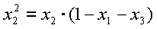 lowercase X to the power of 2 subscript 2 equals lowercase X subscript 2 times 1 minus lowercase X subscript 1 minus lowercase X subscript 3