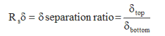 R subscript S delta equals delta separation ratio equals delta subscript top over delta subscript bottom