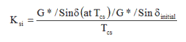 K subscript si equals G asterick / Sin delta (at T subscript cs)/G asterick/Sin delta subscript initial over T subscript cs