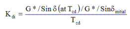 K subscript di equals G asterick / Sin delta (at T subscript cd)/G asterick/Sin delta subscript initial over T subscript cd