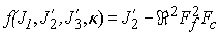 Figure 18. Equation. Yield function lowercase F. Yield surface lowercase F as a function of J subscript 1, J prime subscript 2, J prime subscript 3, and kappa is equal to J prime subscript 2 minus the product of the squared Rubin strength reduction factor R superscript 2, the squared shear failure surface function F subscript lowercase F, and the cap failure surface function F subscript lowercase C.