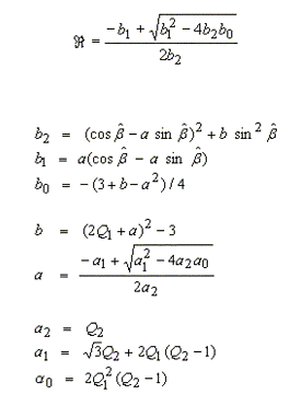 Figure 31. Equation. Rubin scaling function R. Rubin scaling function R is equal to the quotient of the sum of negative lowercase B subscript 1 and the square root of the difference of lowercase B subscript 1 squared minus the product of 4, lowercase B subscript 2, and lowercase B subscript 0, all over the product of 2 and lowercase B subscript 2.