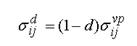 Figure 35. Equation. Damaged stress sigma subscript lowercase IJ superscript lowercase D. Sigma subscript lowercase IJ superscript lowercase D is equal to the product of sigma subscript lowercase IJ superscript lowercase VP and the quantity one minus lowercase D.